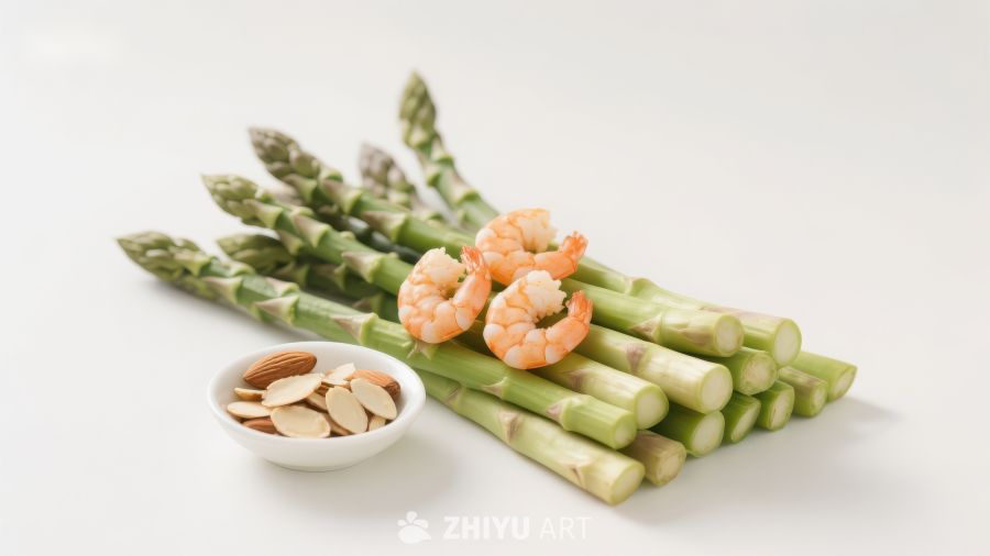 芦笋配虾仁与杏仁