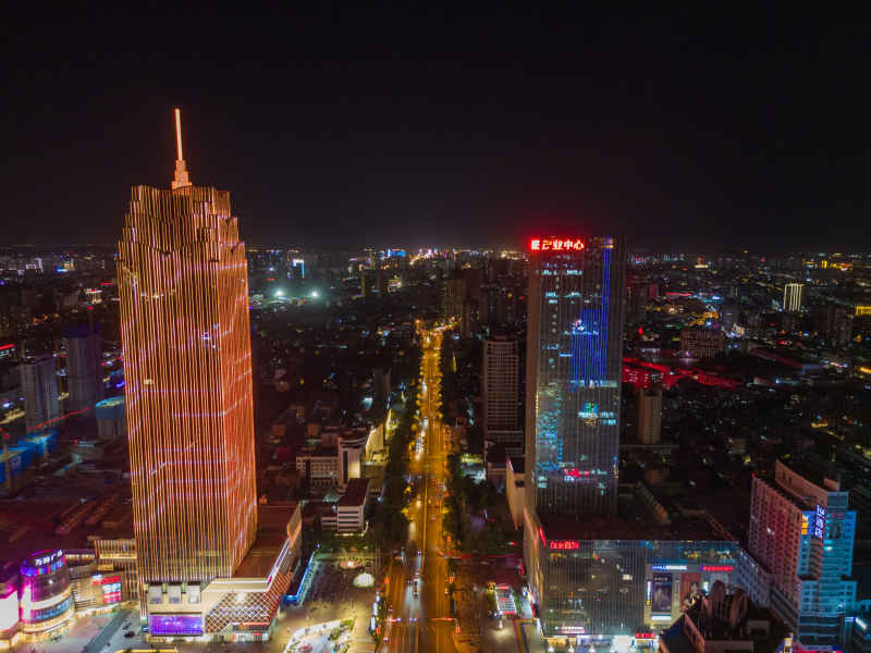 航拍保定万博广场东风中路夜景