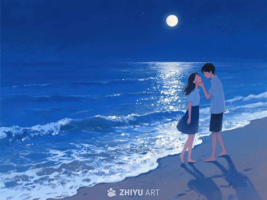 月夜海滩上的情侣 1133