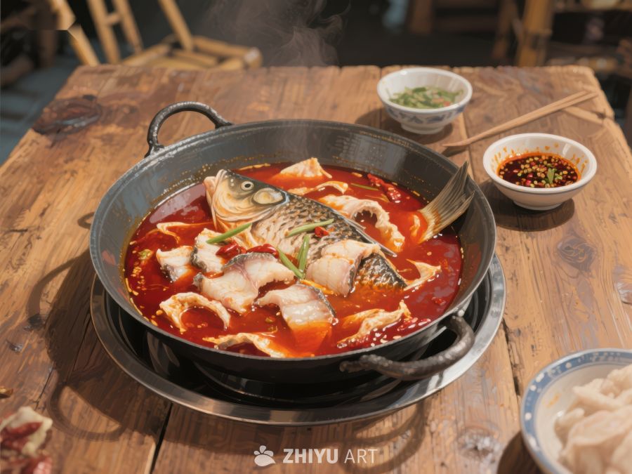 麻辣鱼火锅，热气腾腾的美味佳肴 420