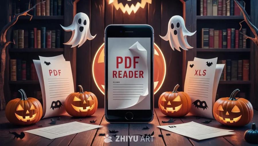 一个智能手机显示着红色的“PDF READER”应