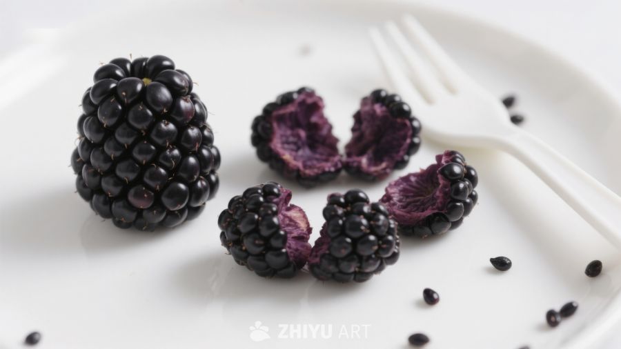 新鲜黑莓与叉子的特写