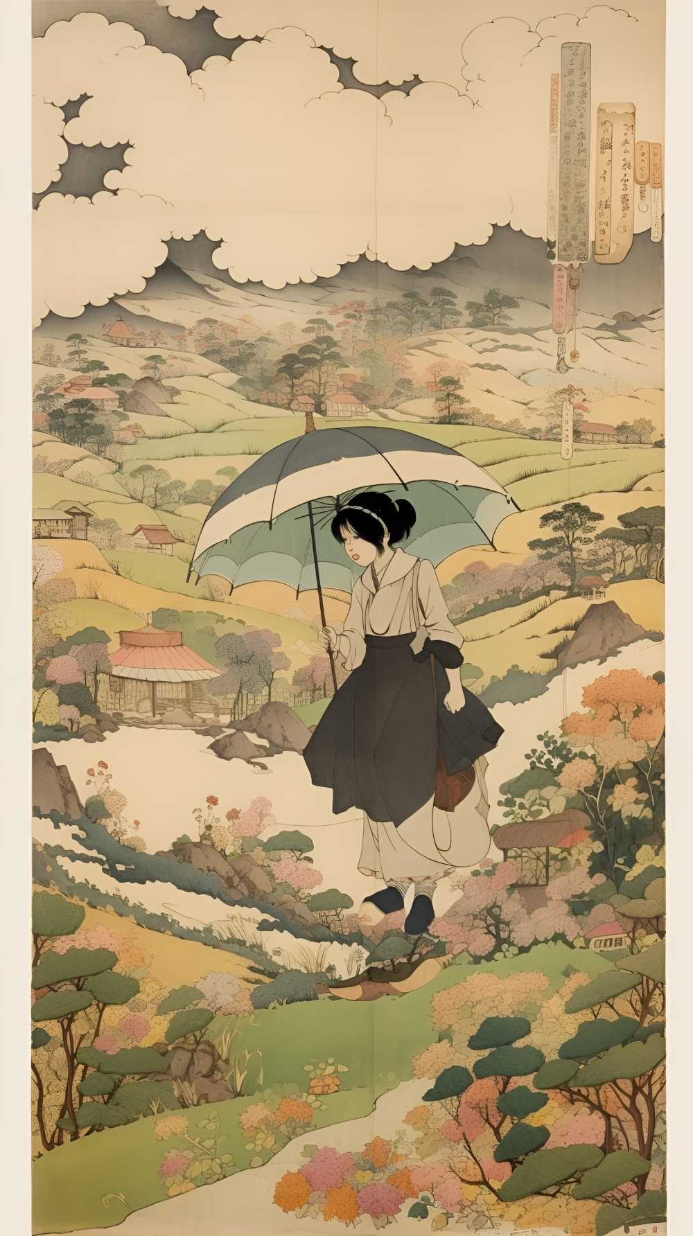 拿着伞的动画片女孩