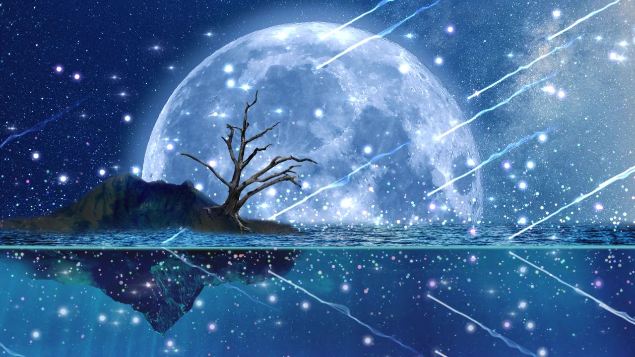 唯美大海上升月亮白月光蓝色夜空圆月明月大屏幕舞台LED视频  65