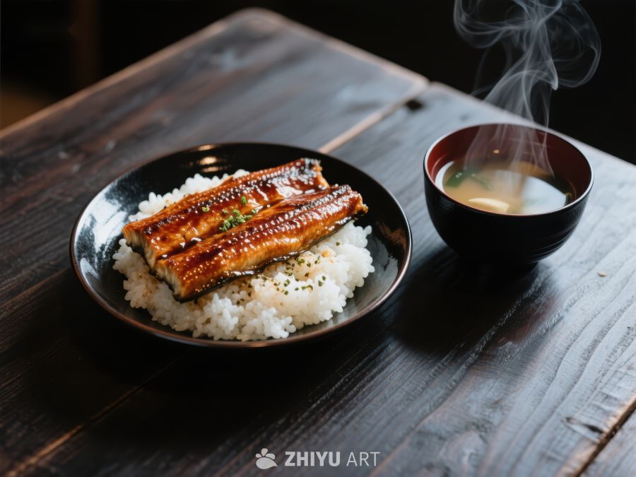鳗鱼饭配热汤，日式美食 352
