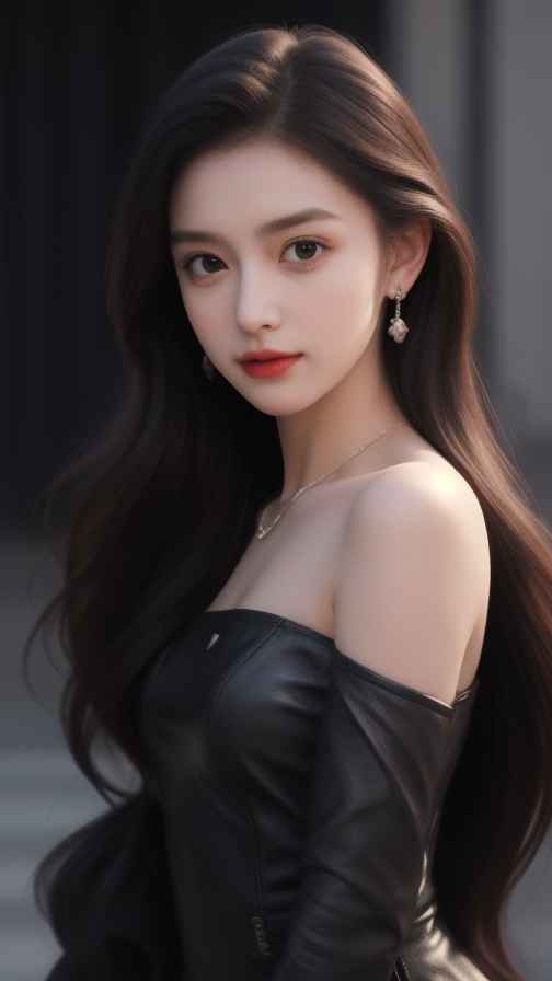 黑色皮衣美女