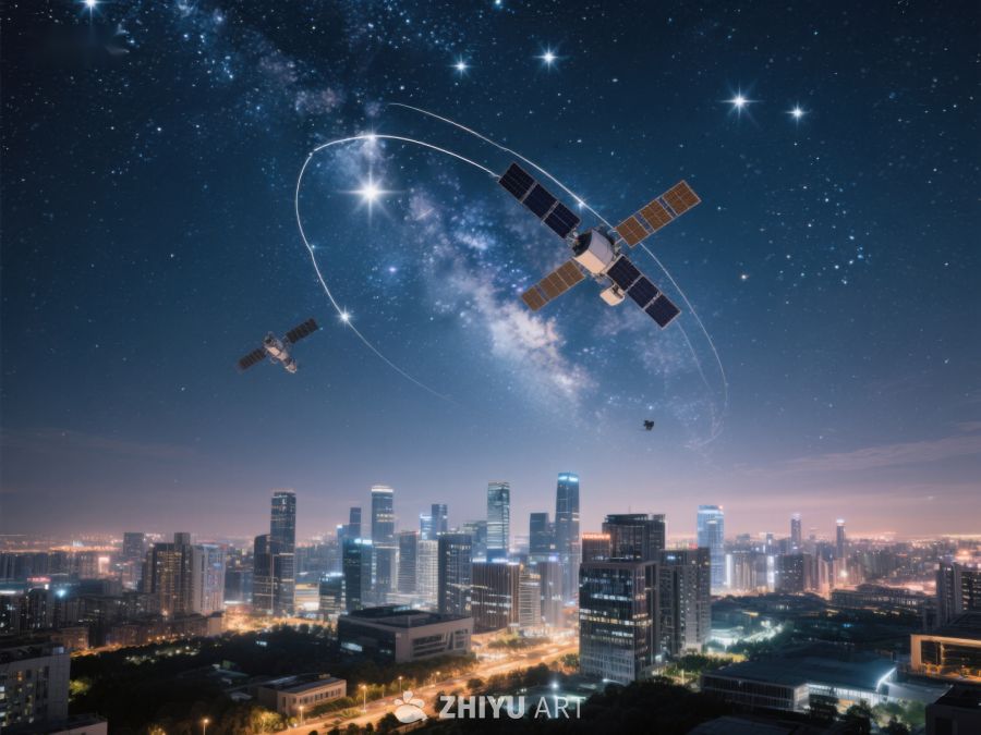 城市夜景与太空卫星 7