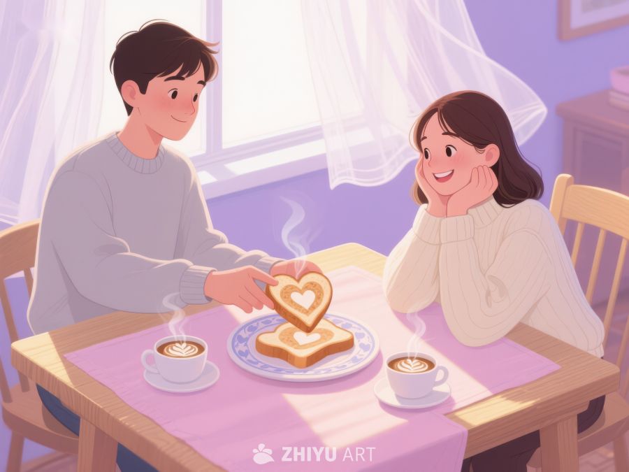 温馨早餐时光：心形吐司与微笑 912