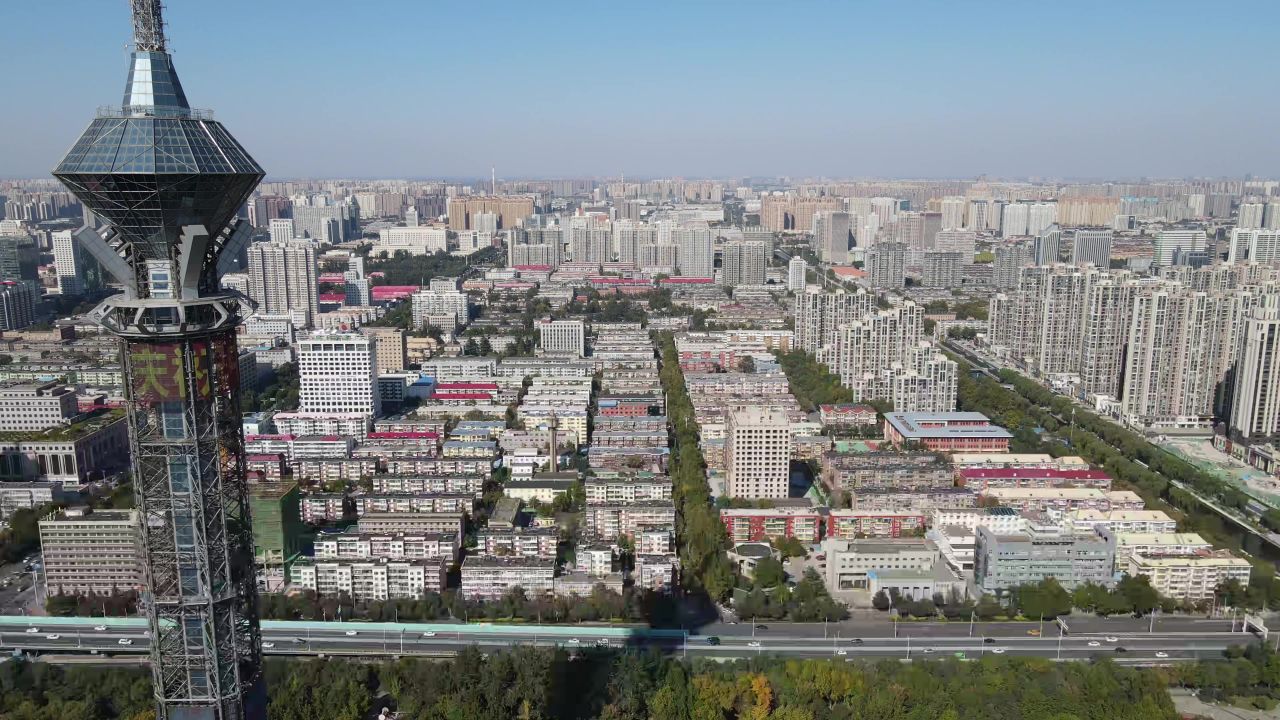石家庄电视塔地标建筑航拍