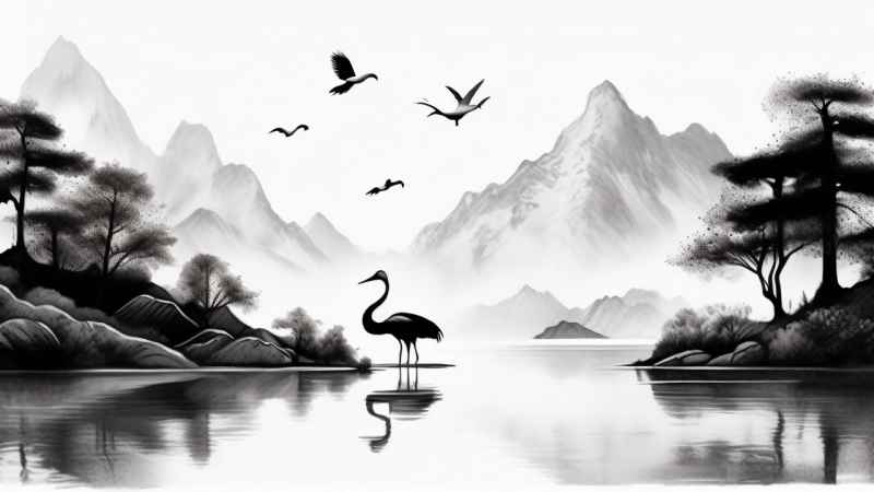 国风鹤山水风景插画 43
