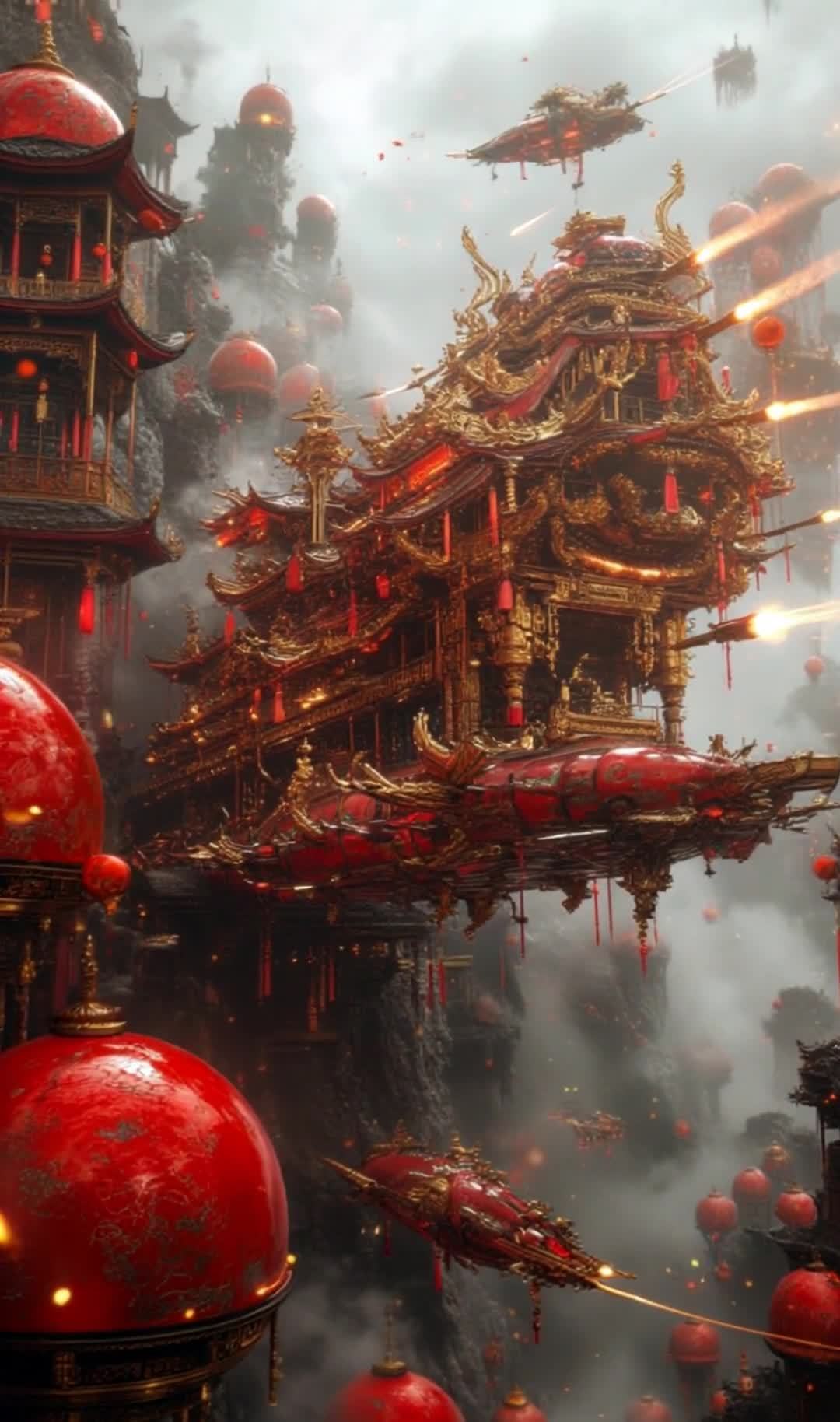 赛博朋克风格下的中国宫殿星际战争