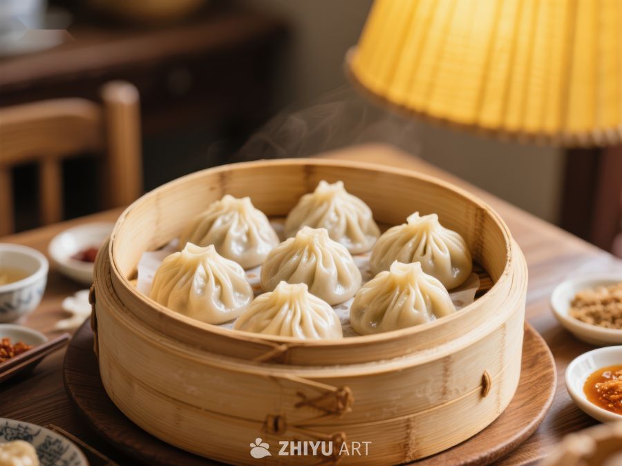 热腾腾的蒸饺在竹笼中散发香气 1022