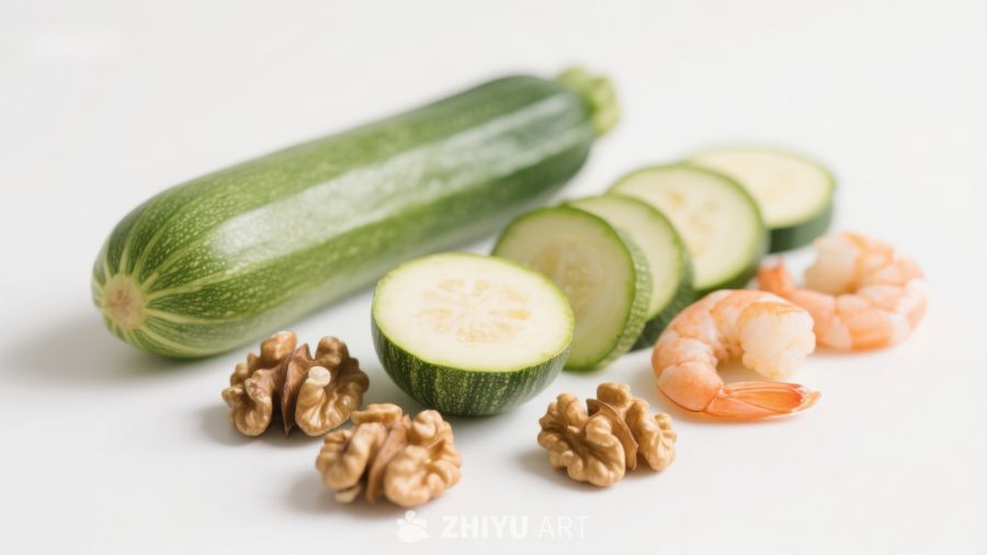 西葫芦虾仁核桃食材组合