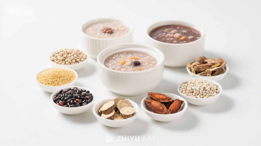 多种谷物与粥品展示