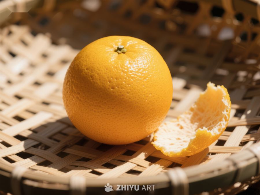 新鲜橙子置于竹编篮中 671