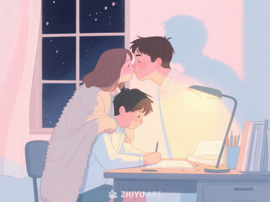 温馨夜晚，父母陪伴孩子学习 863