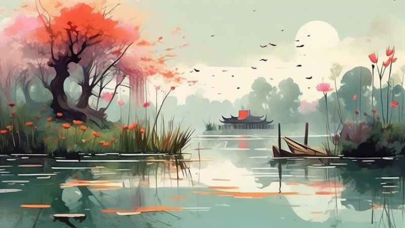 国风水墨山水画简约风格插画 23