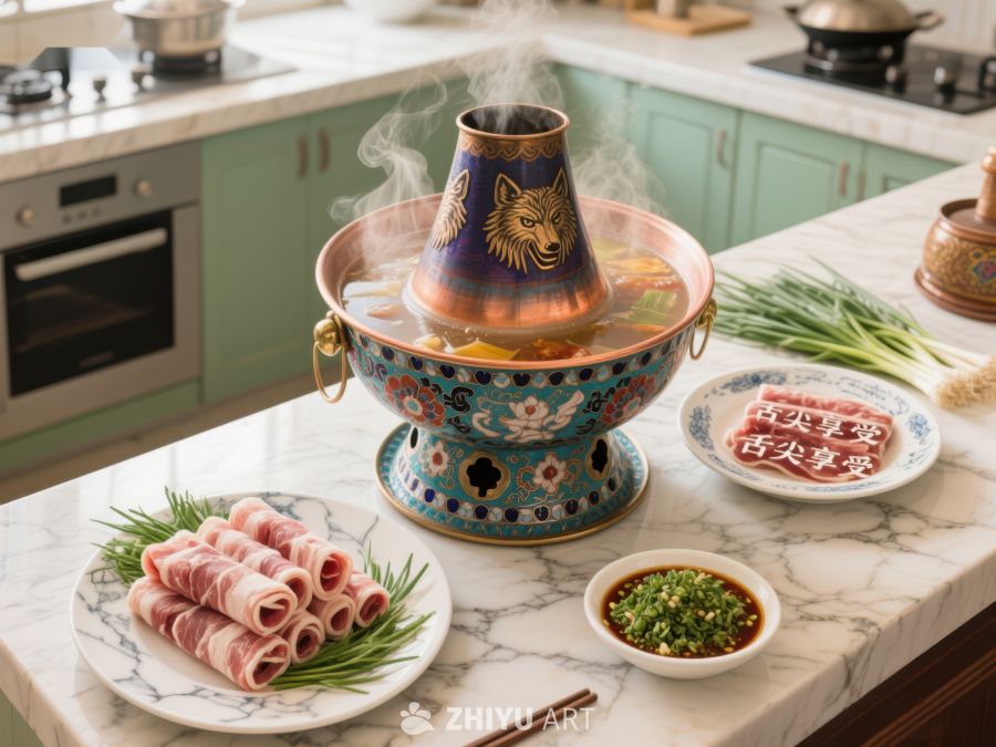 热气腾腾的火锅与食材准备 544