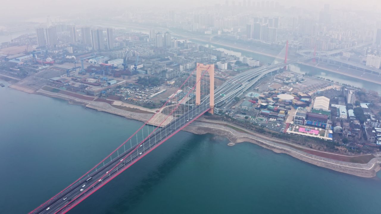 湖北宜昌至喜长江大桥航拍视频