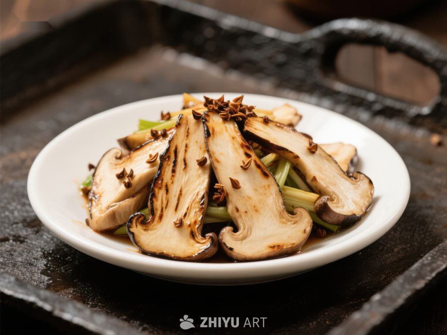 烤制蘑菇配香料的美味佳肴 614
