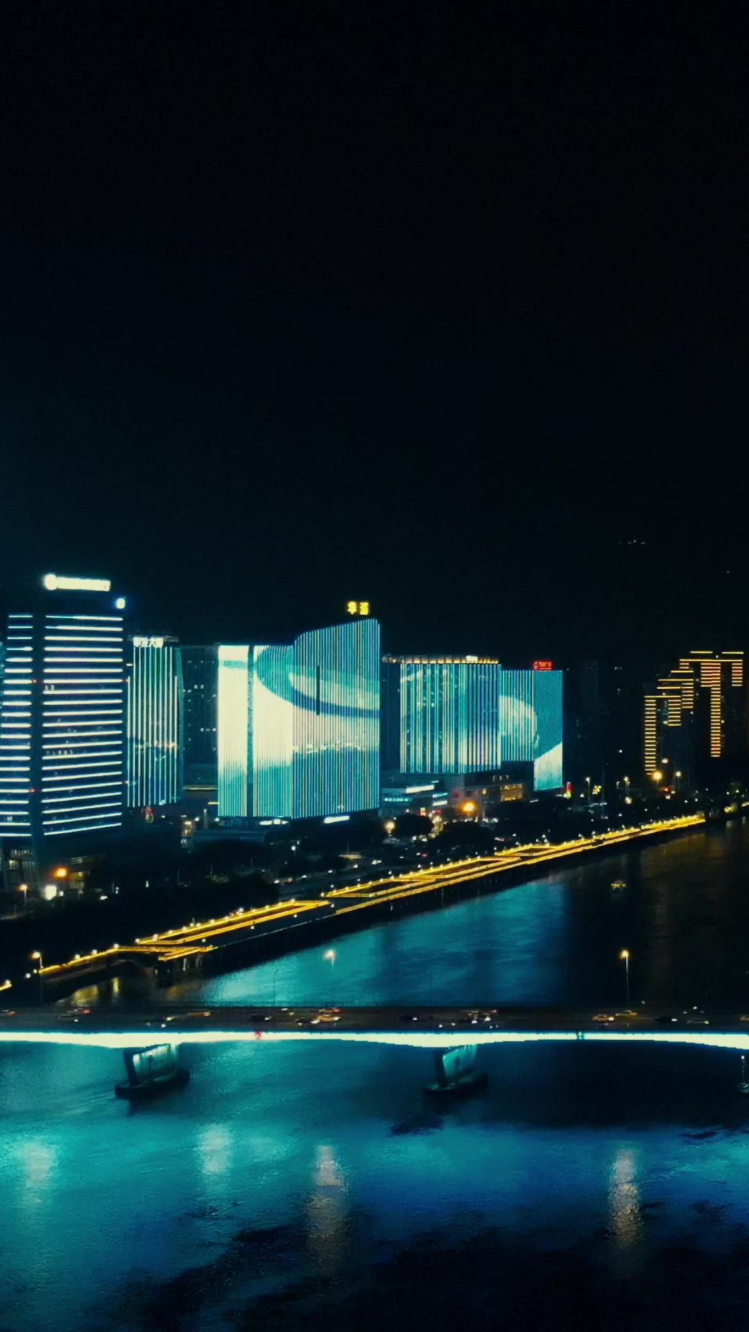 城市航拍福州城市夜景竖屏