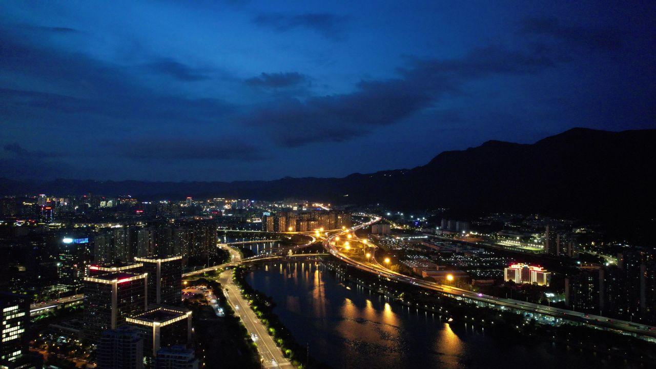 福建福州城市夜景灯光航拍