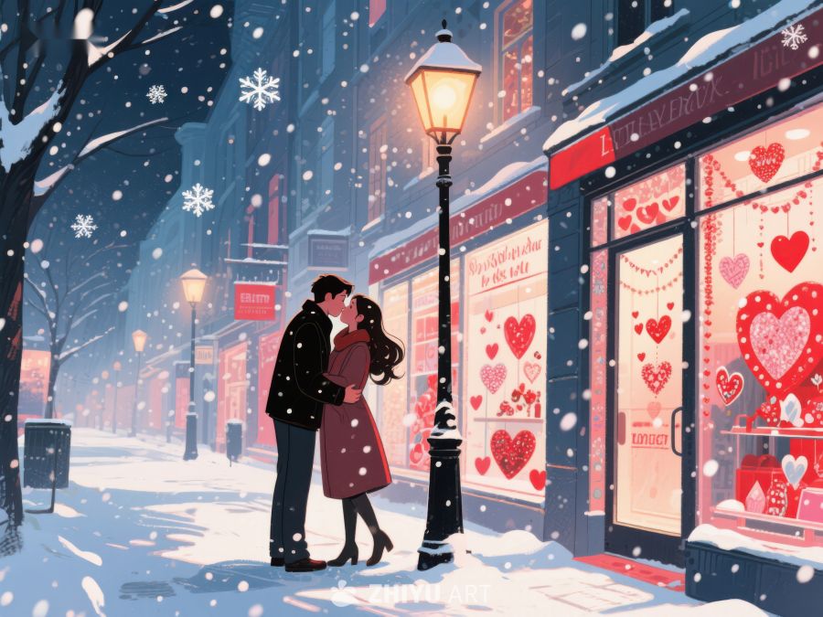 雪夜街头的浪漫吻 883