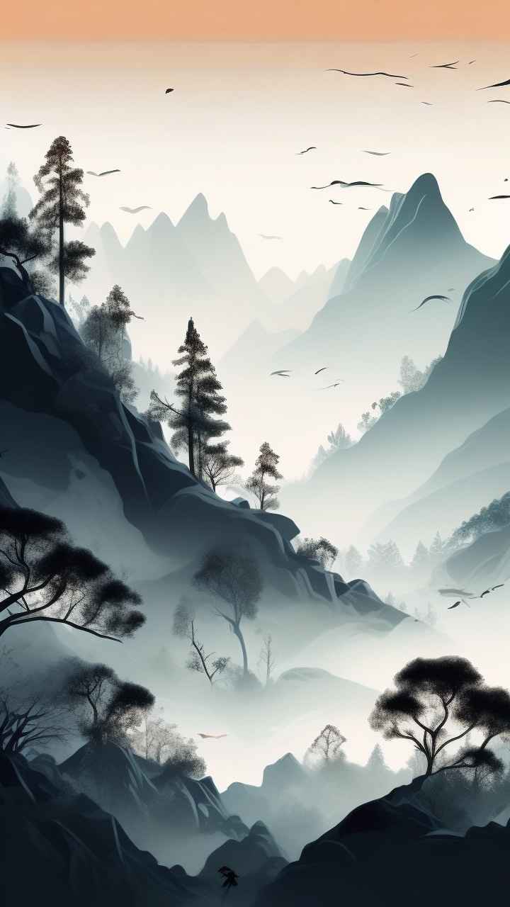 国潮山水插画风景图 55