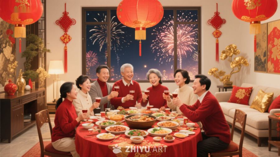 家庭围坐餐桌共庆佳节 556