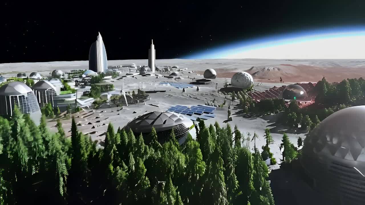 低角度视角展现了地球、月球、火星以及更远星球上城市