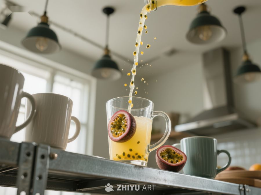 百香果汁倒入透明杯中 11