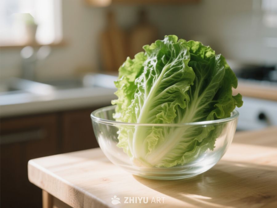 新鲜生菜置于透明碗中 524