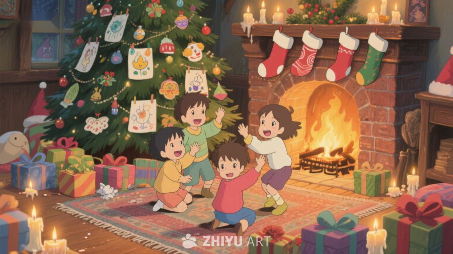 孩子们在圣诞树下欢庆节日 129