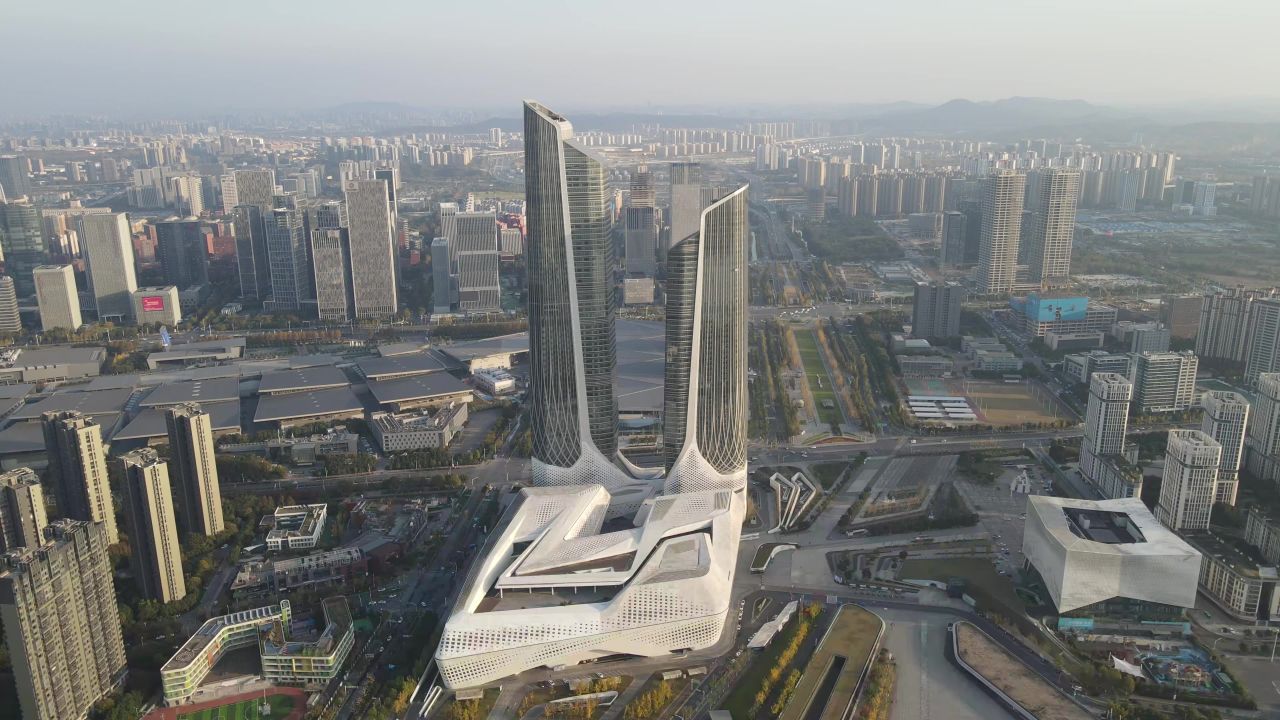 江苏南京河西双子塔地标建筑航拍