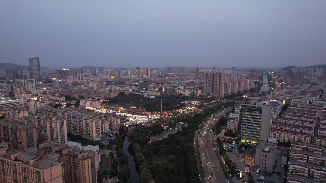 江苏连云港城市风光夜幕降临夜景灯光航拍 