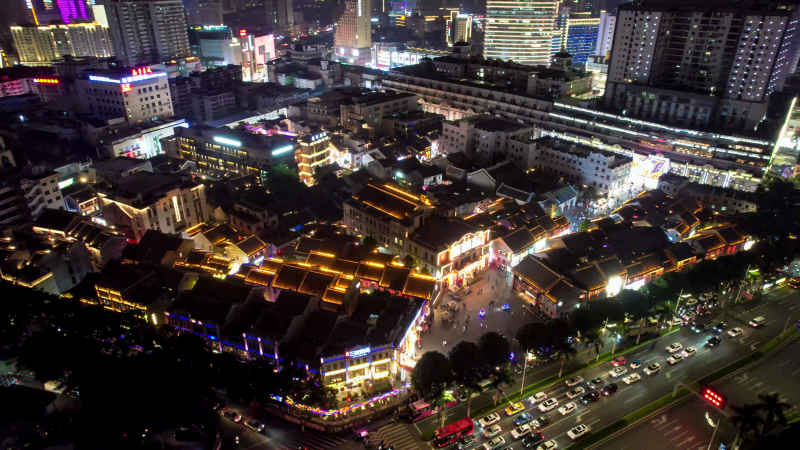 广西南宁城市夜景灯光航拍  