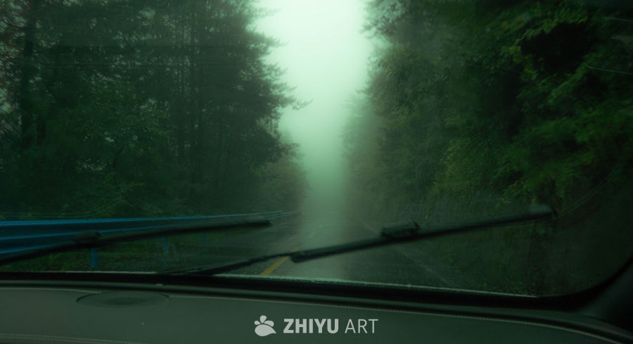 雨雾中的森林公路