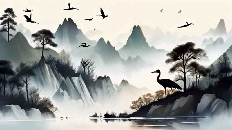 国风鹤山水风景插画 49