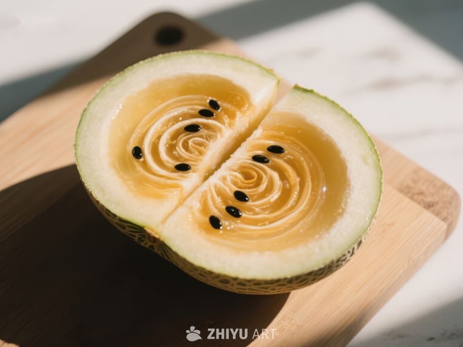 切开的黄色瓜果，展示独特纹理 336