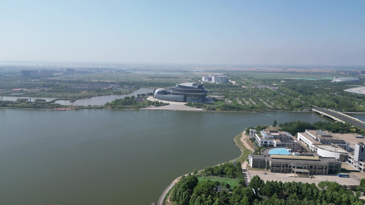 航拍山东东营城市建设东营风光
