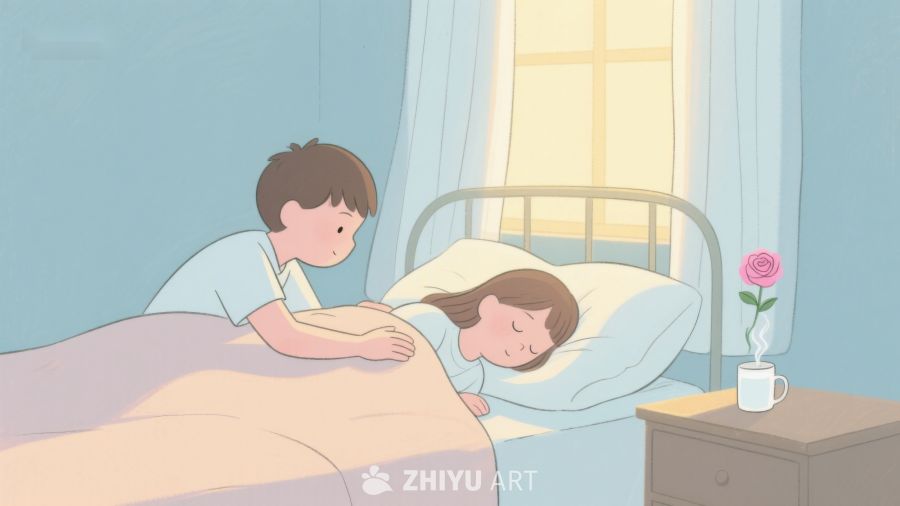 男孩轻抚病床上的熟睡女孩 232