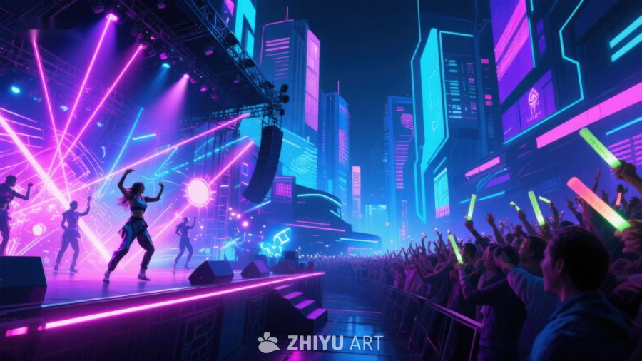 未来都市夜景下的炫酷舞台表演 590