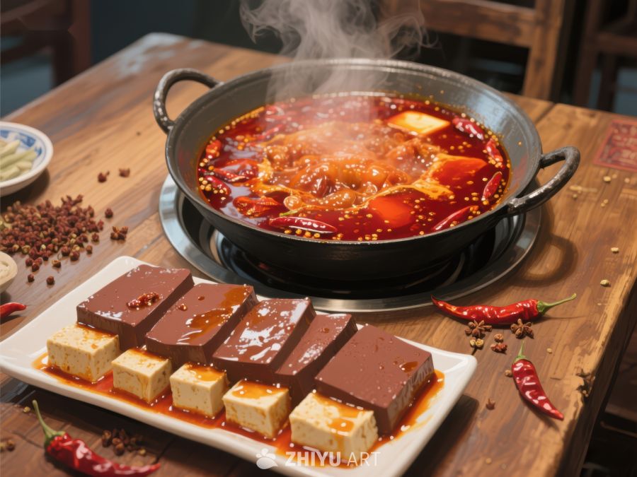 麻辣火锅配豆腐，热气腾腾美食 383