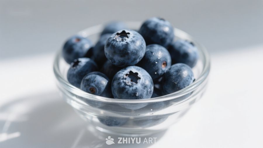玻璃碗中的新鲜蓝莓