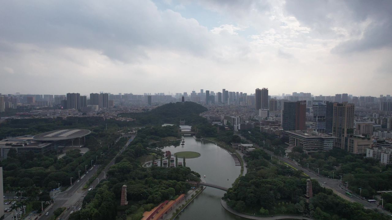 广东佛山千灯湖城市风光航拍