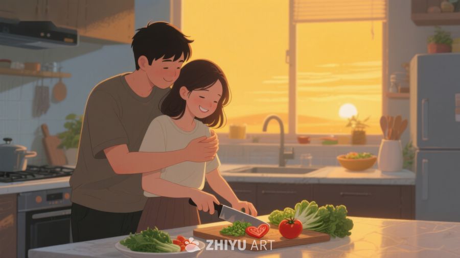 厨房温馨时刻：情侣共同准备晚餐 65