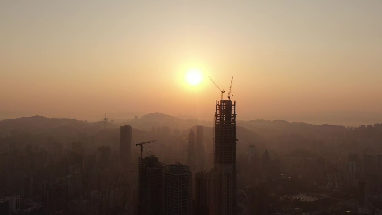 贵州贵阳城市清晨日出彩霞航拍