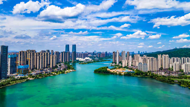 湖南长沙城市风光航拍摄影图 