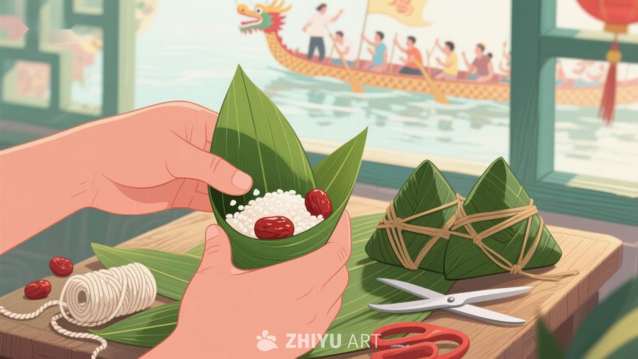端午节包粽子的传统场景 31