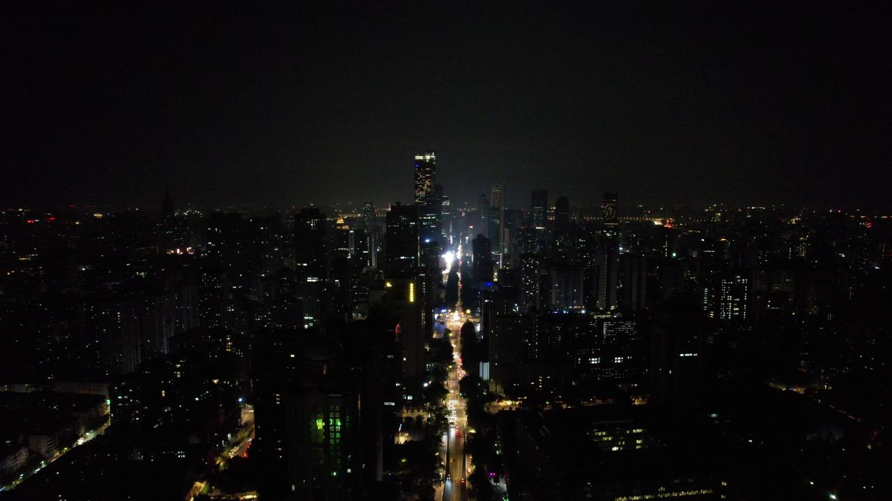 江苏南京城市夜景灯光航拍 